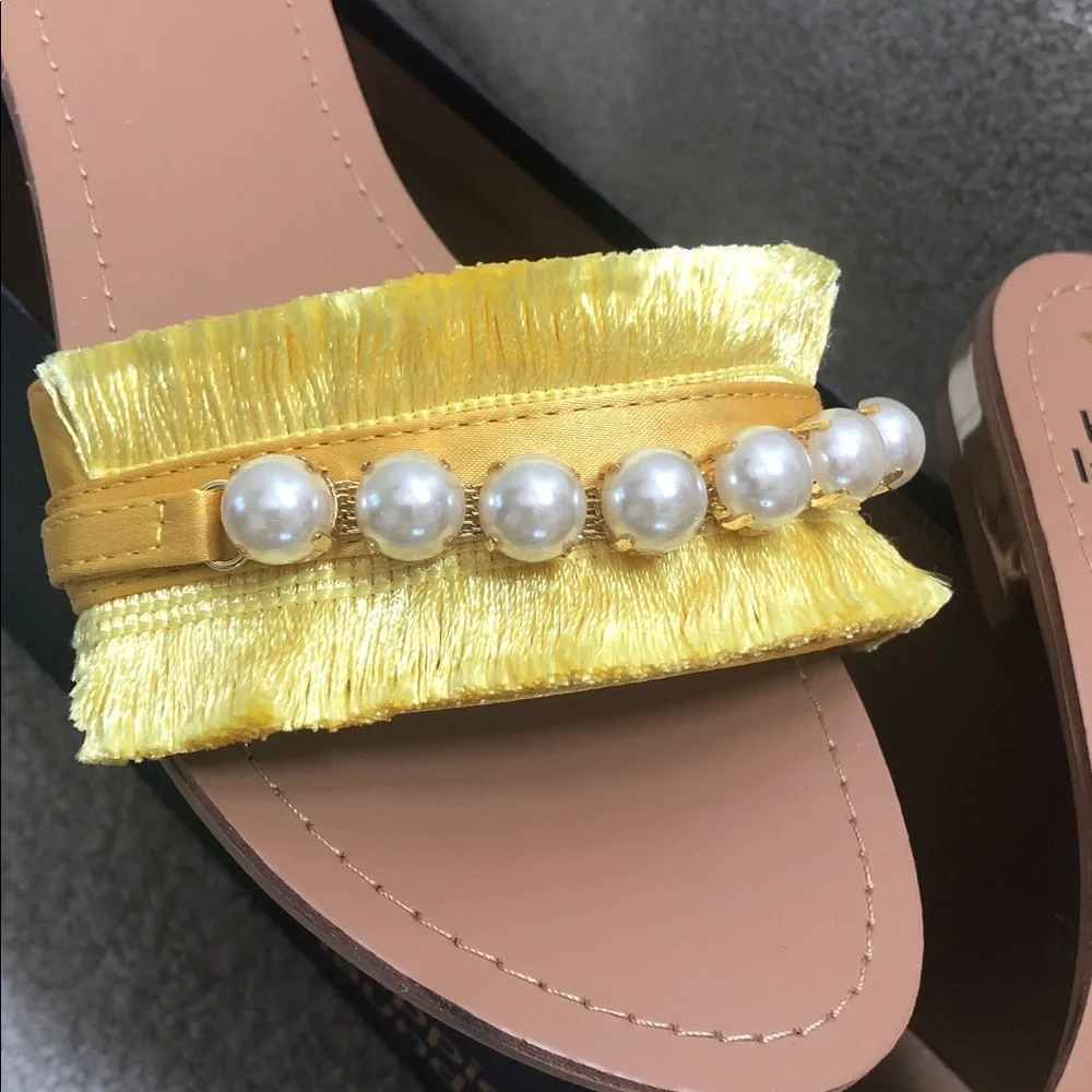 Hippie Laundry, yellow fringe with pearls, Kora sandals, size 8, never worn